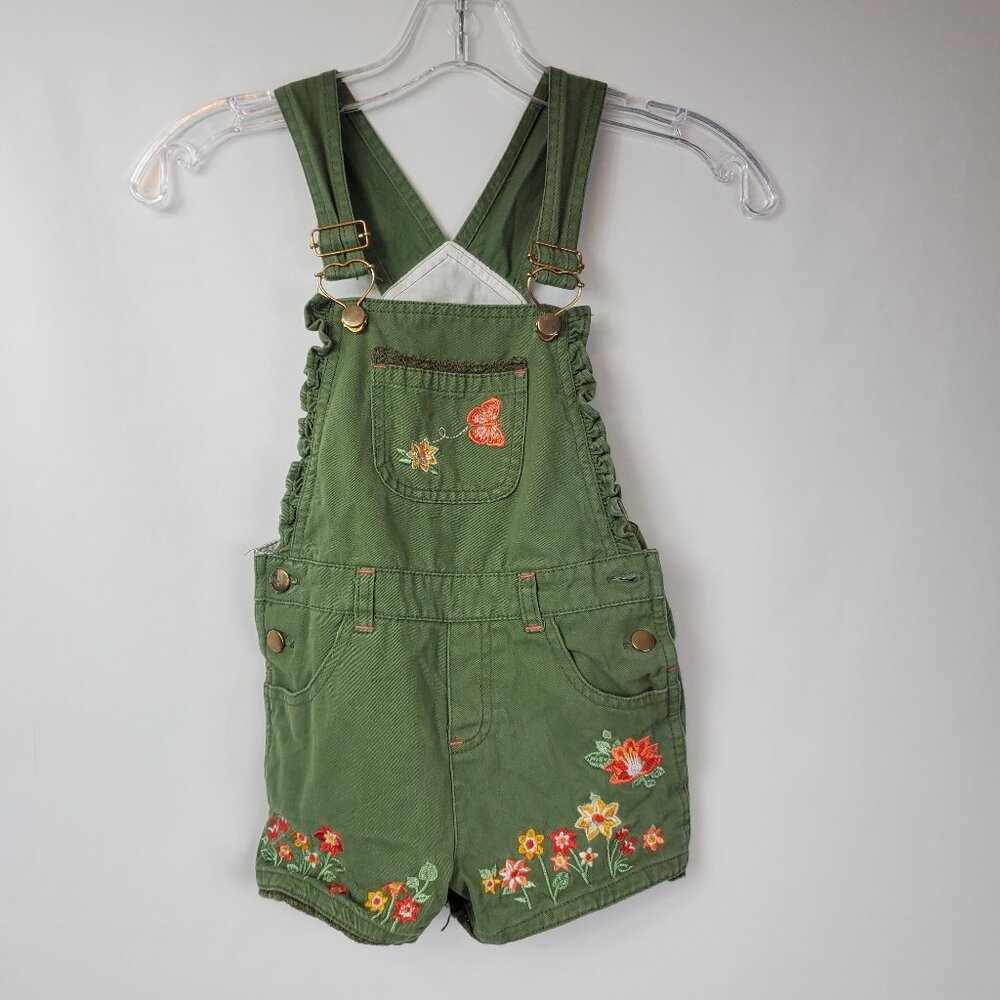 Little Lass Adorable Green Floral Print Jumper Shorts Girls Sz 6